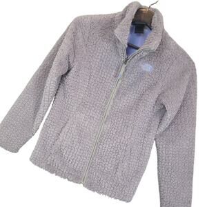 The North Face Girls Laurel Fleece Jacket Sz Medium Full Zip Mock Neck Gray Blue